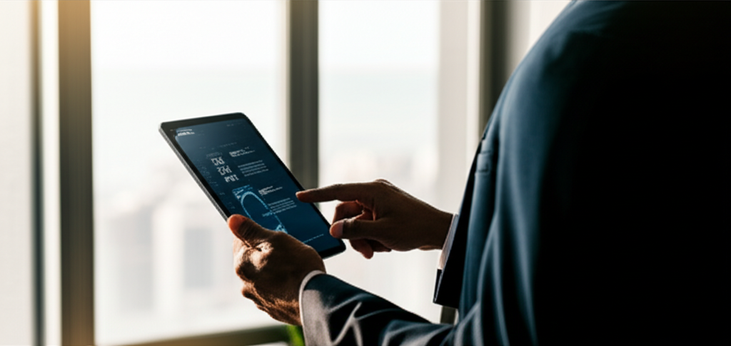 Homem usando tablet para transferências internacionais